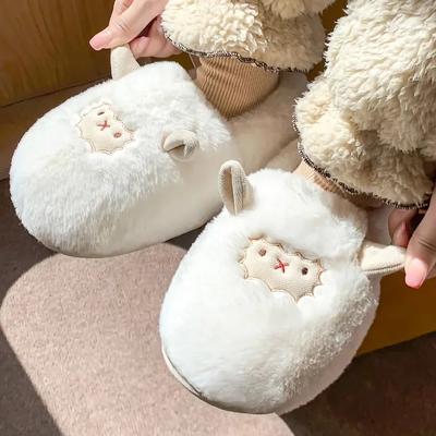 Home Fuzzy Slipper Women Winter Warm Sheep Cartoon Fur Plush Indoor Lazy Female Thermal Furry House Shoe Funny Flat Flip Flop