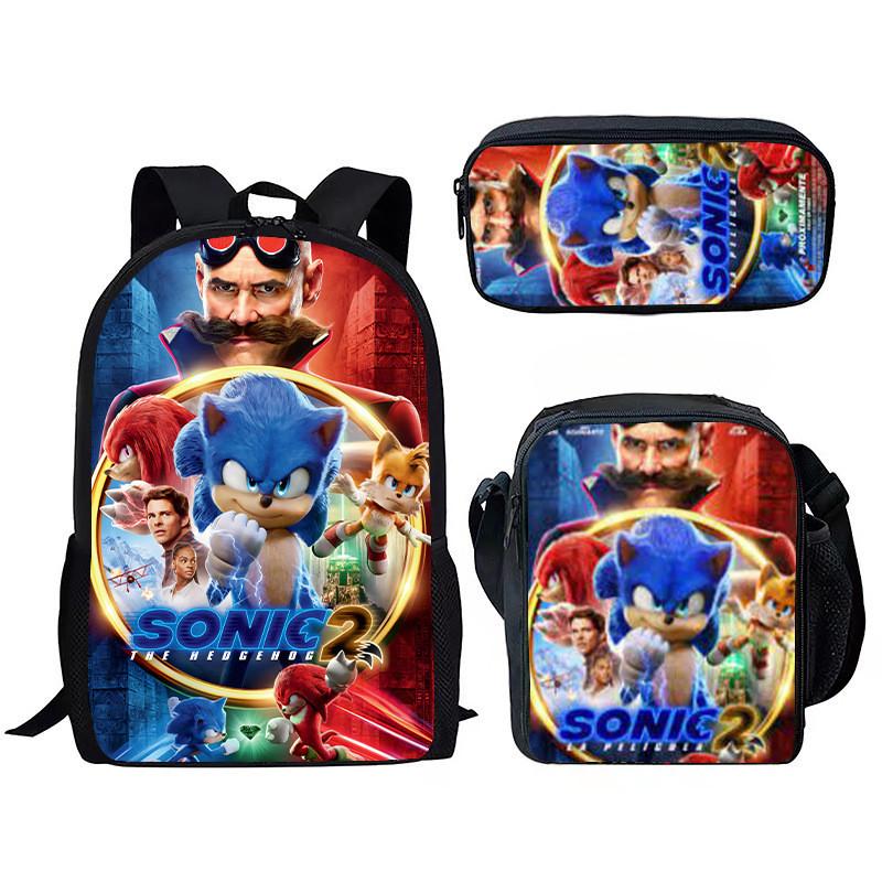 Sonic Cartoon School Bag Set With Oxford Fabric Breathable Lightweight For Kids School Use