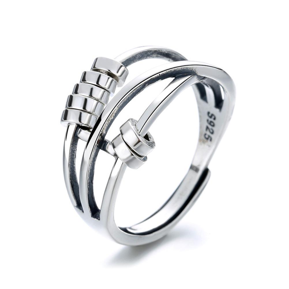 Fidget Anxiety Ring 925 Sterling Silver Bead Ring Stress Relieving Fidget Peace Rings for Anxiety Transfer Bead Open