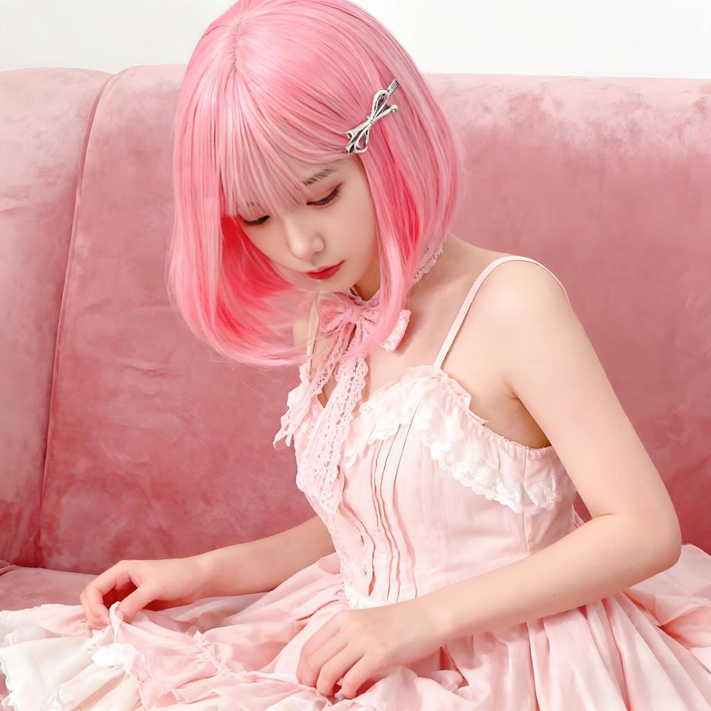 Lolita Style Short Bob Wig – Straight Cut with Bangs, Full Cap Synthetic Hair