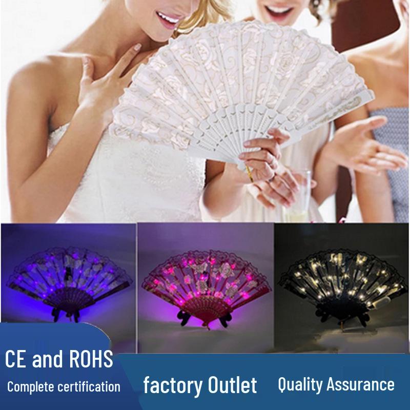 LED Luminous Lace Rose Folding Dance Fan - Chinese Style Wedding Accessory