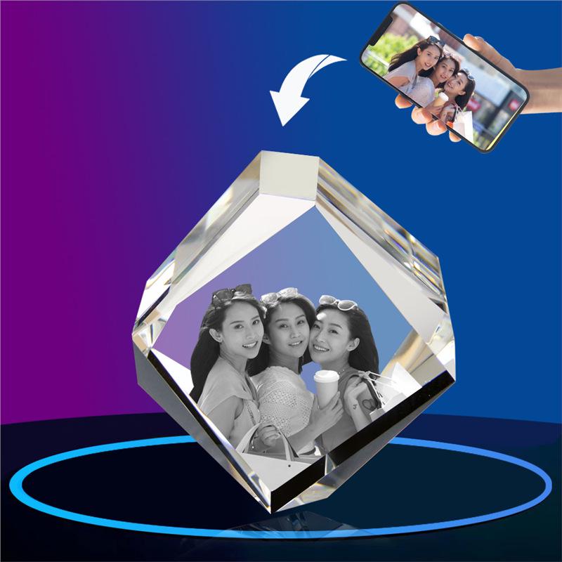 LED Heart-Shaped 3D Crystal Photo Engraving - DIY Laser Engraved White Crystal