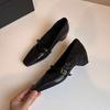 French Vintage Square Head Low Heel Camellia New Women's Shoes Spring Autumn Thick Heel Single Shoes Black Versatile Casual