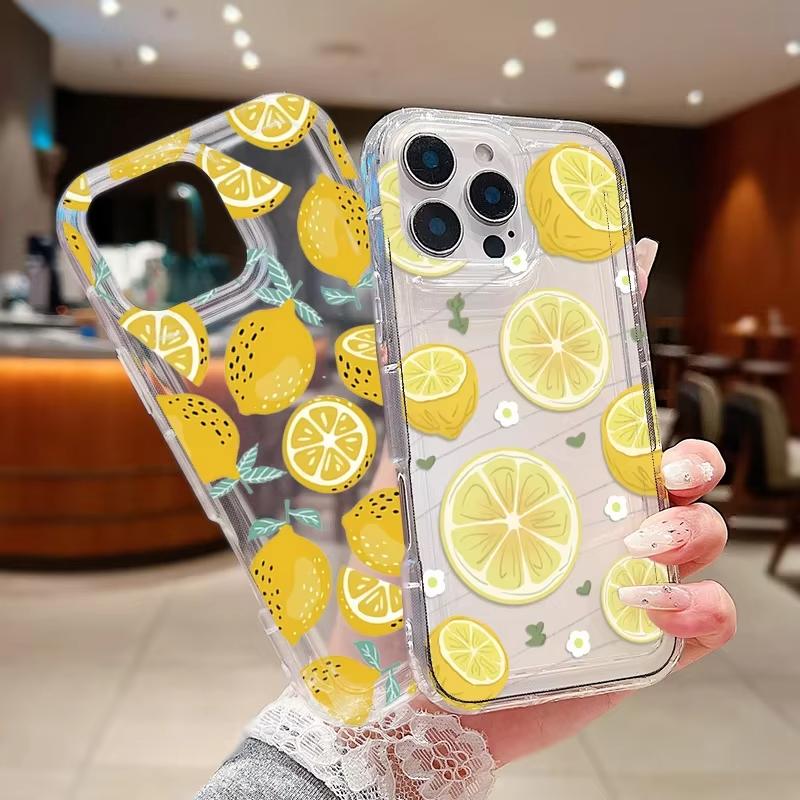 Summer Fruit Lemon Flower Pattern Phone Case For iPhone 17 Air 16 15 14 13 12 11 Pro Max 15 16 Plus 16E Transparent Cover