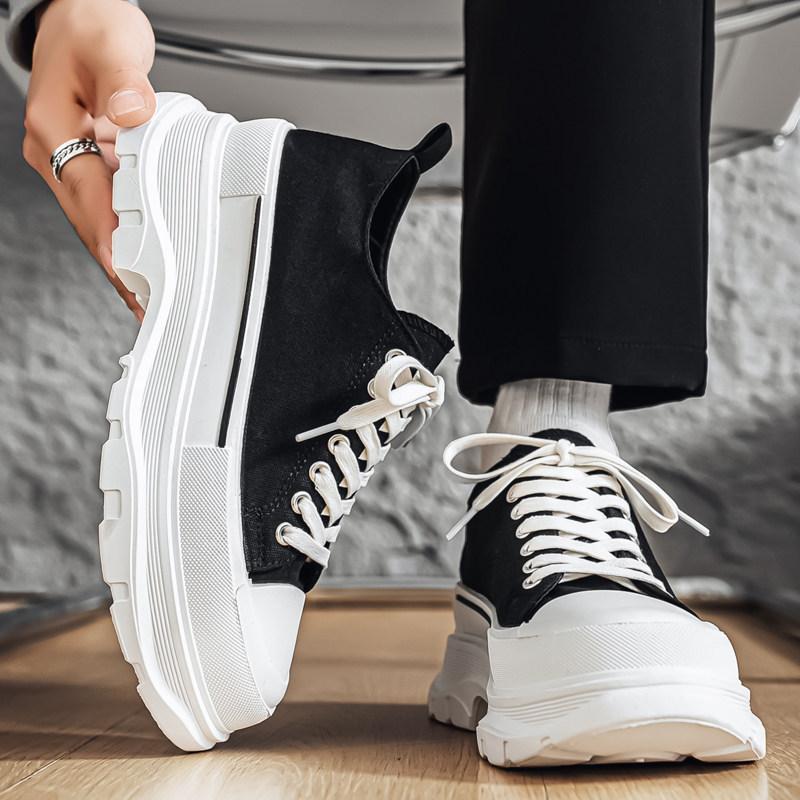 Shoes new spring canvas board shoes casual shoes low-top thick-soled muffin dad shoes increase in height