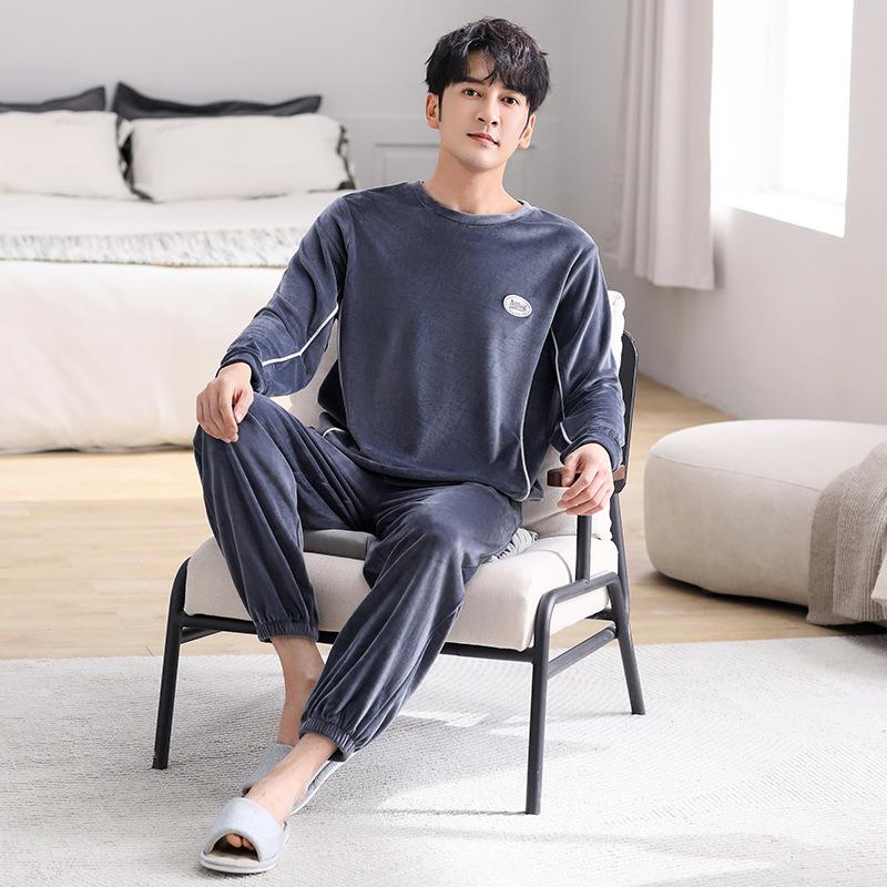 Men'S Pajamas Autumn And Winter Island Fleece Thin Flannel Loungewear Fleece Warm Large Size Coral Fleece Suit Men