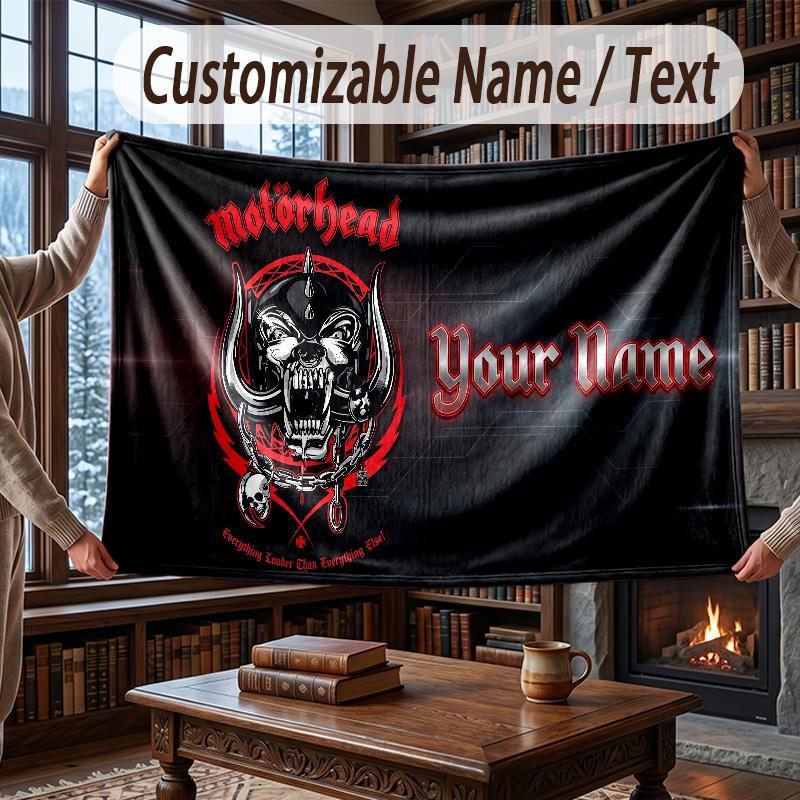 Custom Name Flannel Throw Blanket Motorhead Pattern Warm Home Decoration