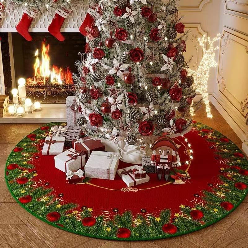 Christmas Red Plaid Snowflake Carpet Non-slip Mat Rug for Christmas Tree Living Room Home Decoration Easy Clean Bedroom Decor