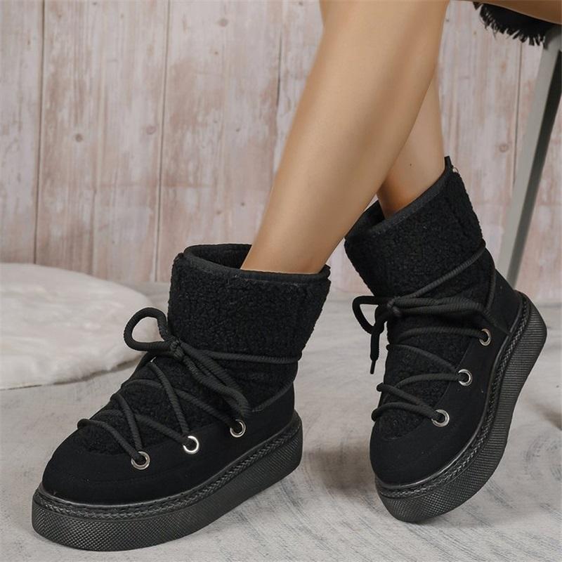 Women s Winter Knit Cuff Snow Boots Warm Lace Up Platform Ankle Boots 36