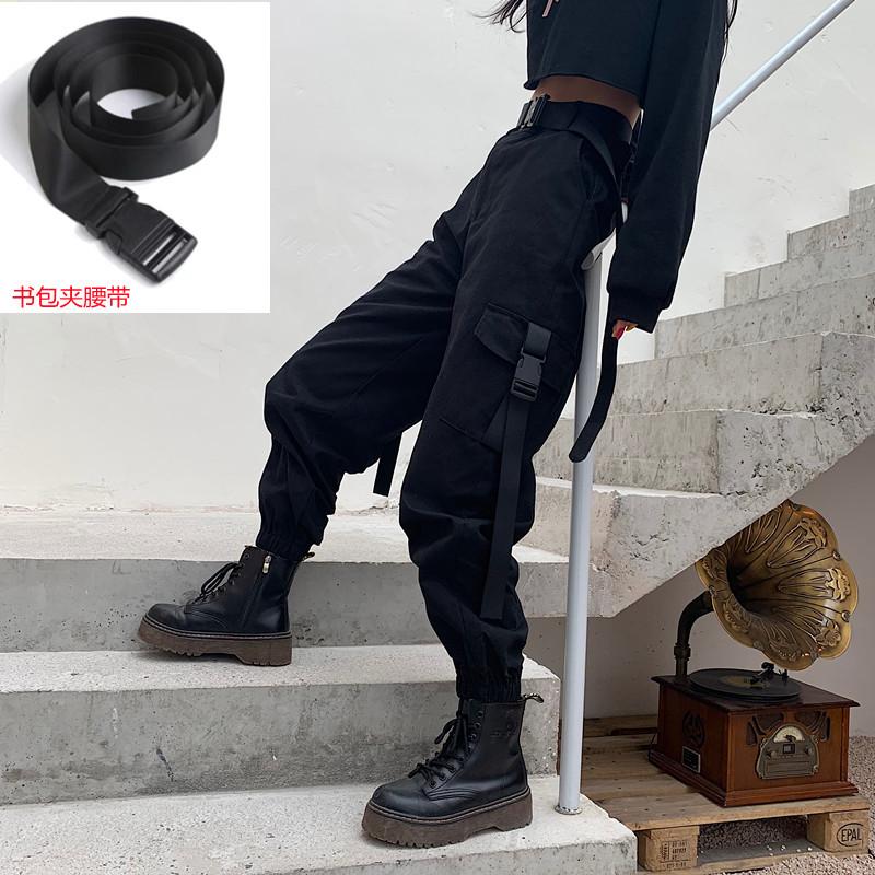 Korean version ins versatile high-waisted hip-hop black trousers loose and thin leggings trendy spring and autumn overalls for women S