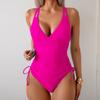 Women’s Solid Color Bathing Suit One-Piece Drawstring Swimsuit, Sexy Bikini Swimwear