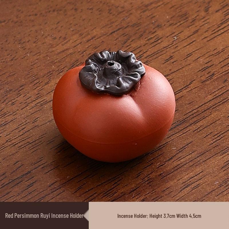 Creative Small Ceramic Persimmon Incense Holder - Zisha Burner for Agarwood & Sandalwood, Ideal for Tea & Incense Ceremonies Indoors