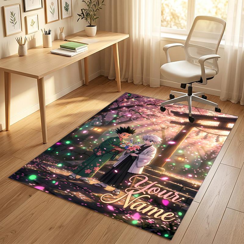 Personalized Crystal Velvet Carpet,Hunter × Hunter Custom Printed Name, Plush Area Rug For Home Indoor Decor