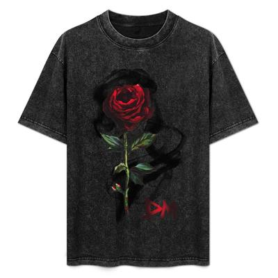 Vintage Distressed Red Rose TShirt Retro Washed Gothic Flower Print Casual Tee Oversized Streetwear for Men Women