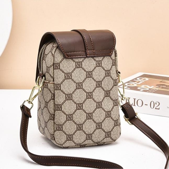 Double Zipper Mini Crossbody Bag for Women Vintage Small Monogram PU Leather Dual Zip Phone Pouch Adjustable Shoulder Strap
