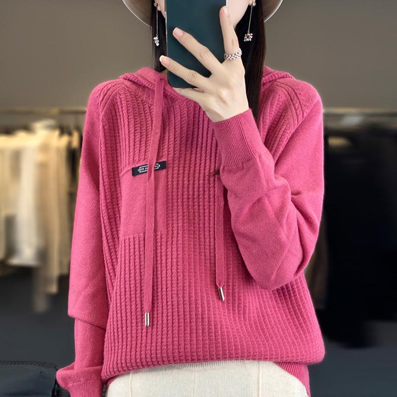 Fashionable Short Knitted Hoodie Women's Spring Autumn Loose Style Korean Design Thick Winter Suitable Full Sleeve Solid