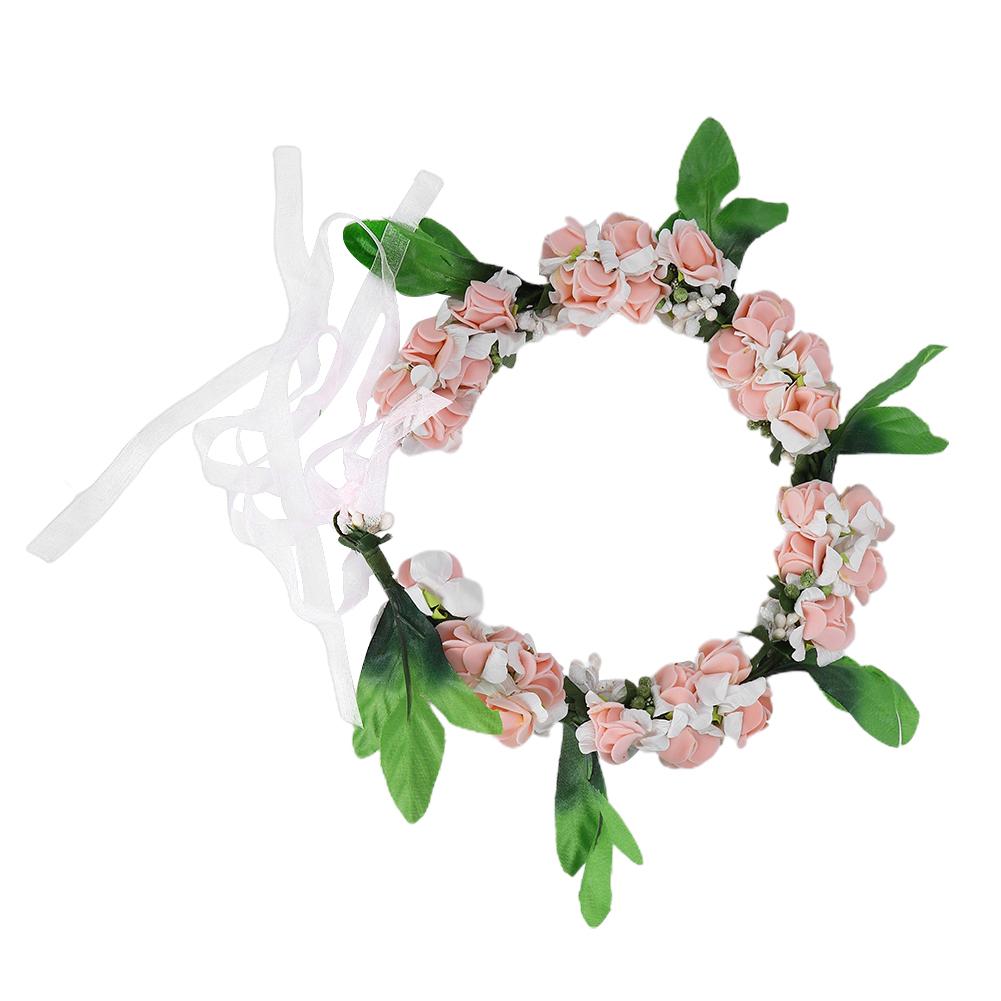 Artificial Flower Wreath Crown Garland Headband Girl Hair Accessories Headwear for Wedding SuppliesPink