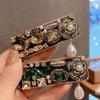 Retro Grün Schwerindustrie Strass Haarspange Herbst und Winter Kleiner Duftiger Stil Mode BB Clip Haaraccessoires Damen