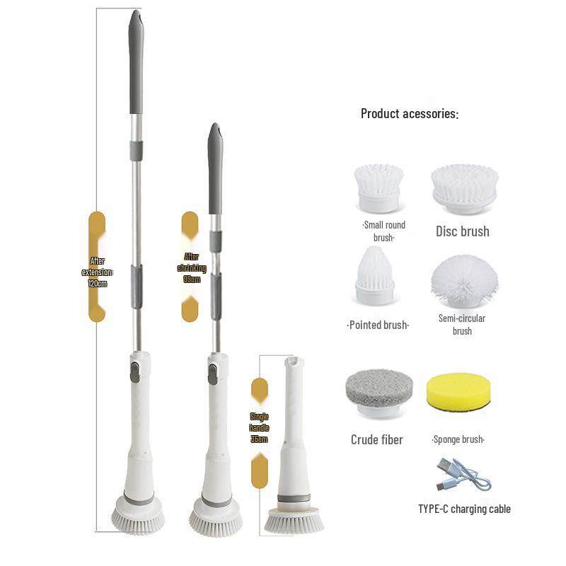 Retractable Long-Handle Wireless Electric Cleaning Brush for Bathroom