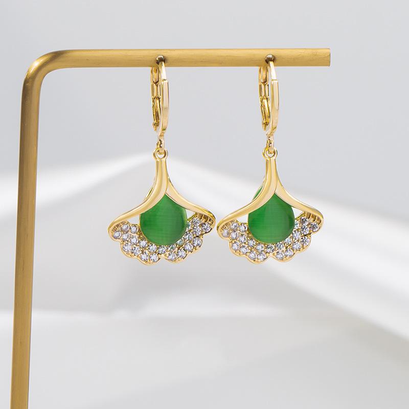 Opal Ginkgo Leaf Earrings Women's Light Luxury Niche New Chinese Antique Sansheng Apricot Earrings