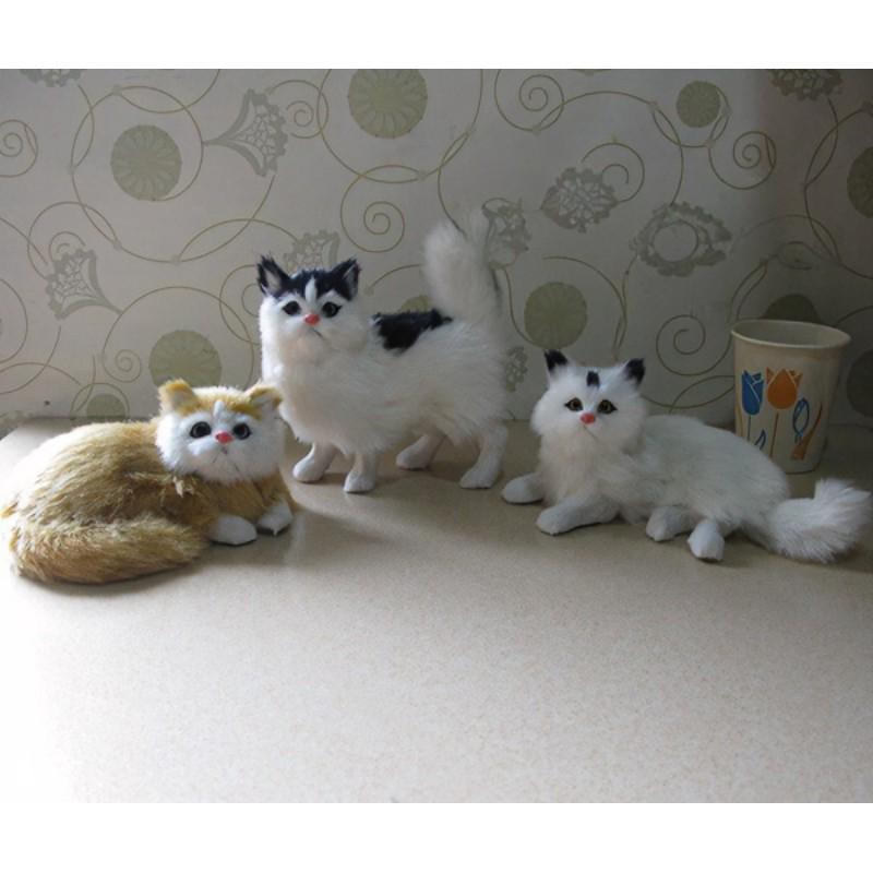 Simulated Cat Set: Three Handmade Imitation Fur Cats for Creative Home Decoration