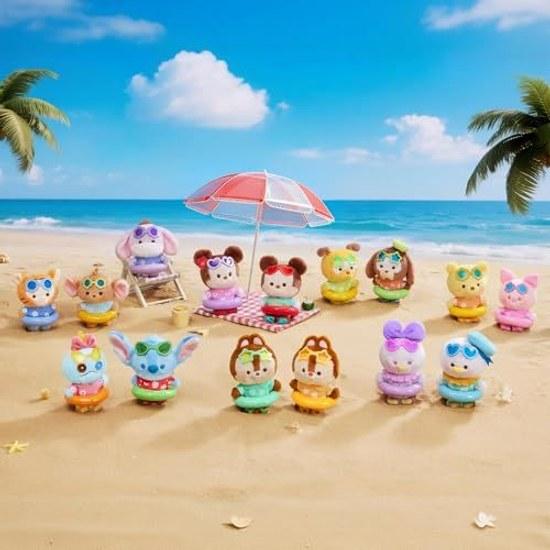 TOP TOY Disney Mickey Family Summer Water Play Plush Series 1 Piece Gacha Blind Box Figure Plastic Model Premium Minnie Stitch Winnie Pooh Character