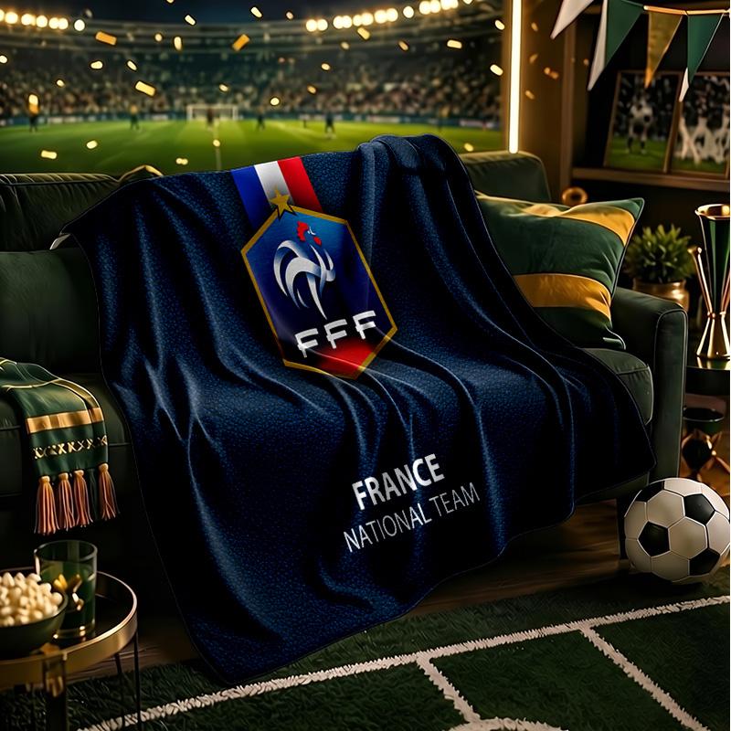 France Football Emblem Throws Blanket Flannel Blankets Plush for Couch Bed Gifts for Men Women Travel picnic blanket Christmas fan gifts