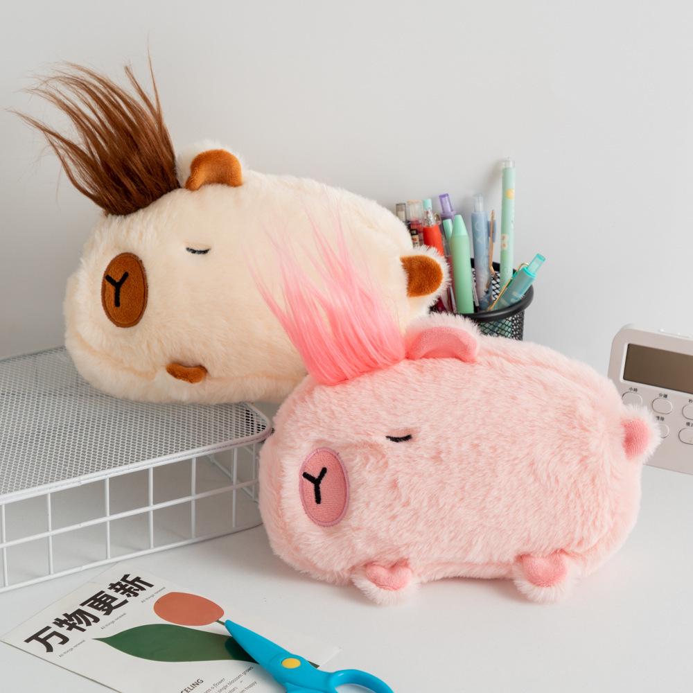 Frizzy Capybara Pencil Case - Large Capacity Desktop Stationery Bag for Students