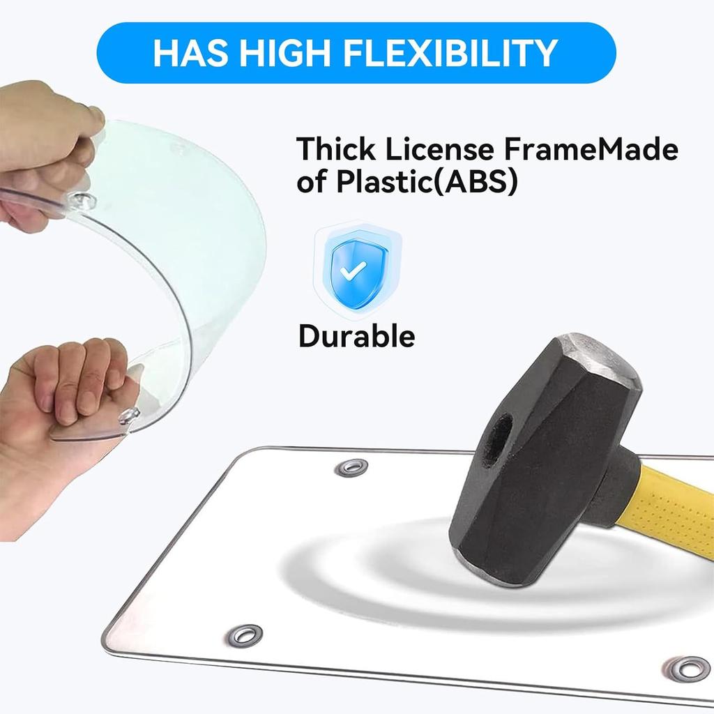 2 Pack License Plate Protector & Frame Combo, Clear Plastic Car Front/Rear Covers With Screws Caps, Universal Fit Car Accessories + Bonus Valve Stem