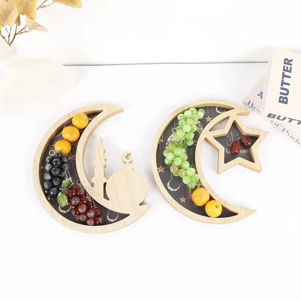 Art Design Eid Mubarak Wooden Tray 30cm Religious Food Tray Cake Display Tray  Cake