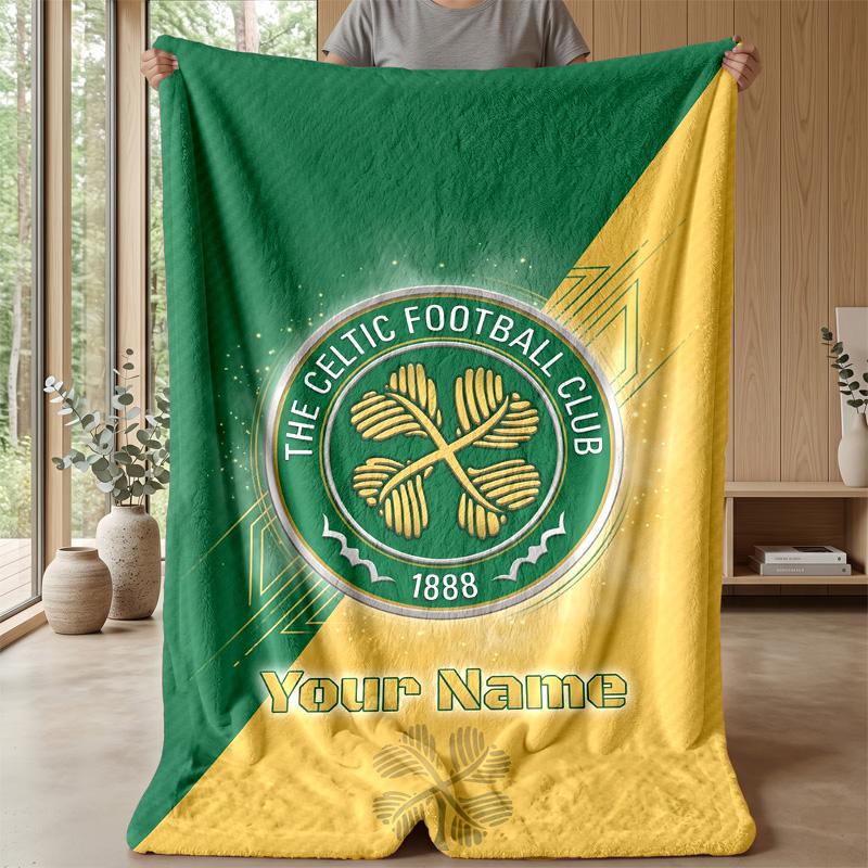 Custom Text Flannel Throw Blanket, Lightweight Cozy Bed Sofa BlanketCeltic FC