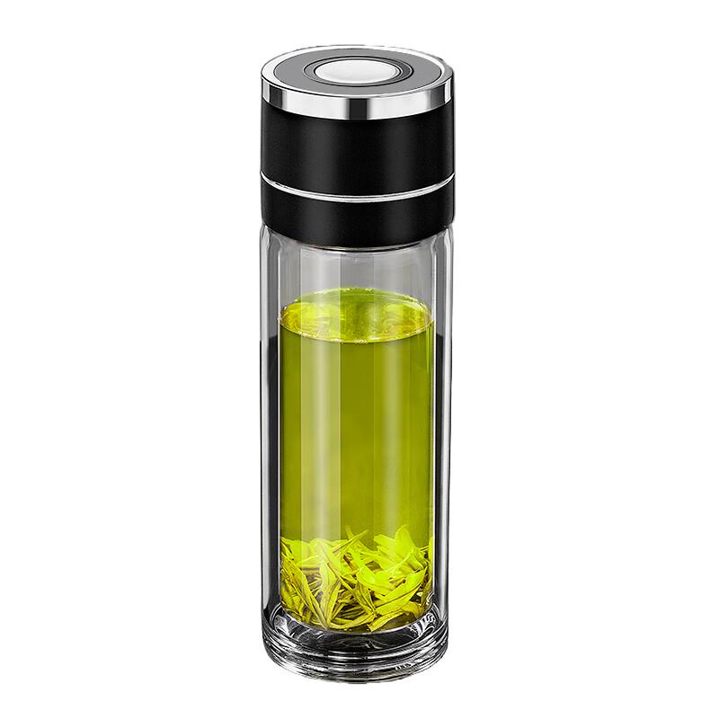 MINGHUI 350ml Double-Layer Tea Infuser Glass Bottle with One-Touch Lid