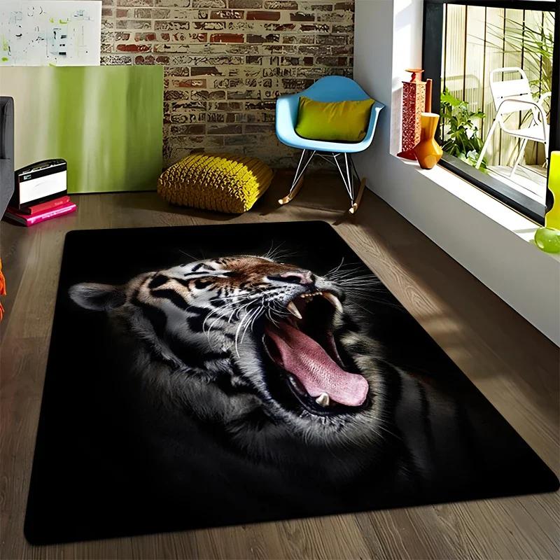 Animal Tiger Flowers Pattern Carpet Living Room Bedroom Yoga Mat Home Decoration Children's Crawling Floor Mats Area Rug Camping
