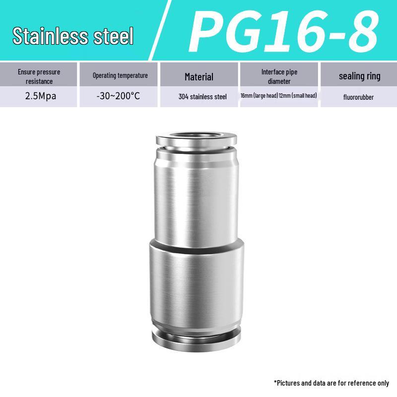 Zhuo Ji 304 Stainless Steel Quick Connector: 8mm Pneumatic Hose Reducer for PU/PG Air Source