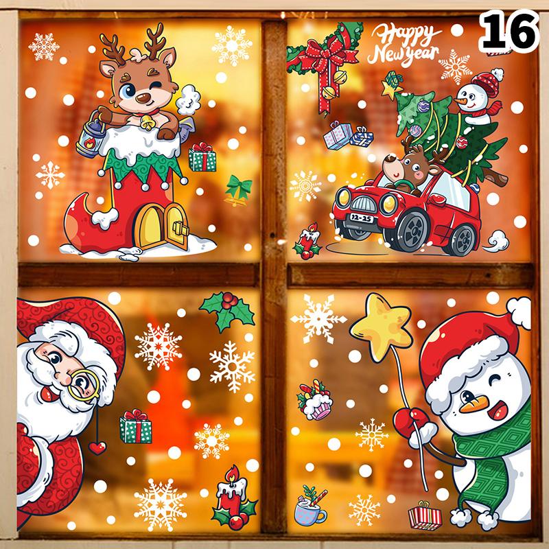 Merry Christmas Window Stickers Santa Claus Elk Snowman Designs For Home 2026 Party Supplies Ornaments Removable Wall Decals