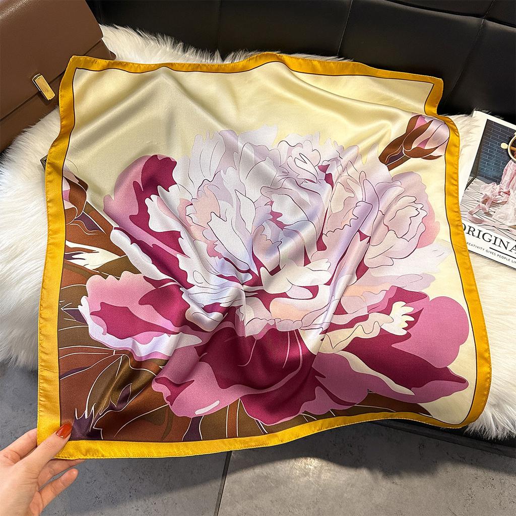 Floral Print Silk Square Scarfs For Women Decorate Neck Ties 70*70Cm Kerchief Lady Summer Beach Hijab Female Neckerchief Wraps