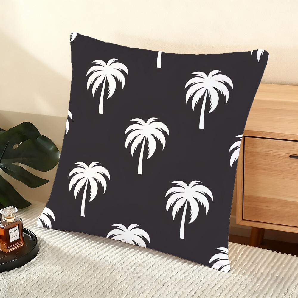 Palm Tree Pattern Cushion Cover Soft Short Plush Pillow Cover Smooth Cozy Texture Aesthetic Cushion Case Home Decor