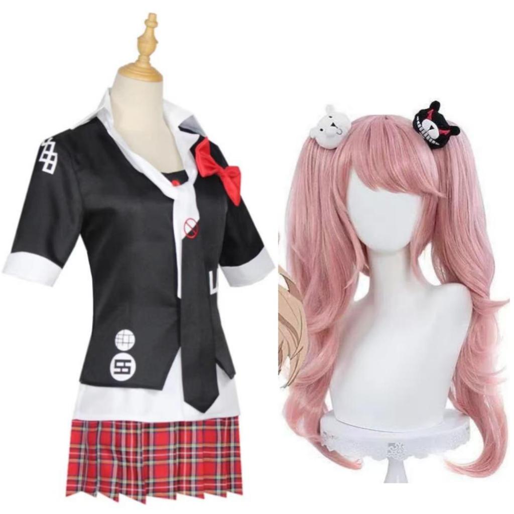 Anime-Spiel Danganronpa, Cosplay-Kostüm, Enoshima Junko Uniform, Kaffee-Arbeitskleidung, Kurzer Rock, Monokuma Kopfschmuck
