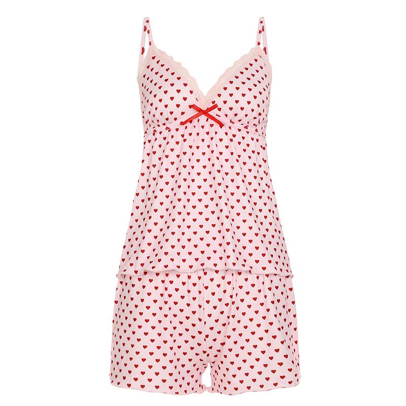 

Европейский кружевной комплект пижамы с принтом «Любовь»: топ-камзол и шорты Medium