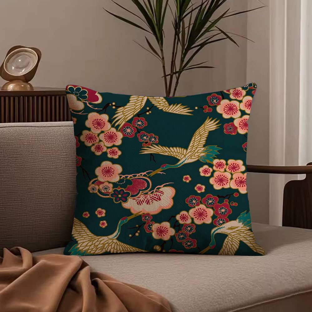 ART K-Kimono Fabric Pillow Case Anti-dustmite Pillowcase Invisible zipper silky short plush Sofa cushion cover