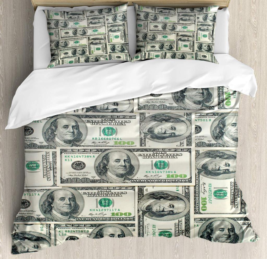 Money Duvet Cover Set,Dollar Bills Of United States Federal Reserve The Ben Franklin Portrait,Bedding Set 2/3pcs,California King