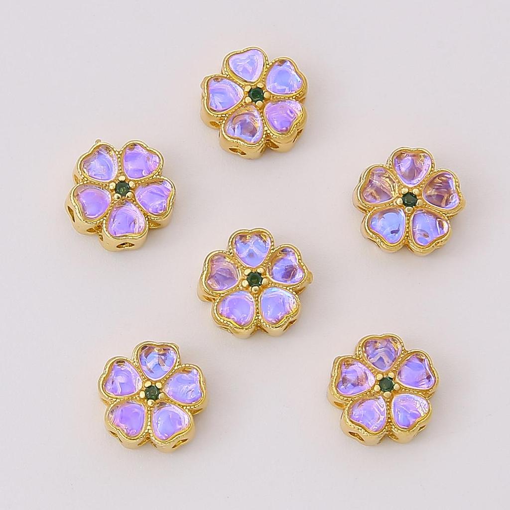 Copper Sand Gold Hollow Separated Bead Cherry Blossom Charm For DIY Jewelry Making Craft Accessories