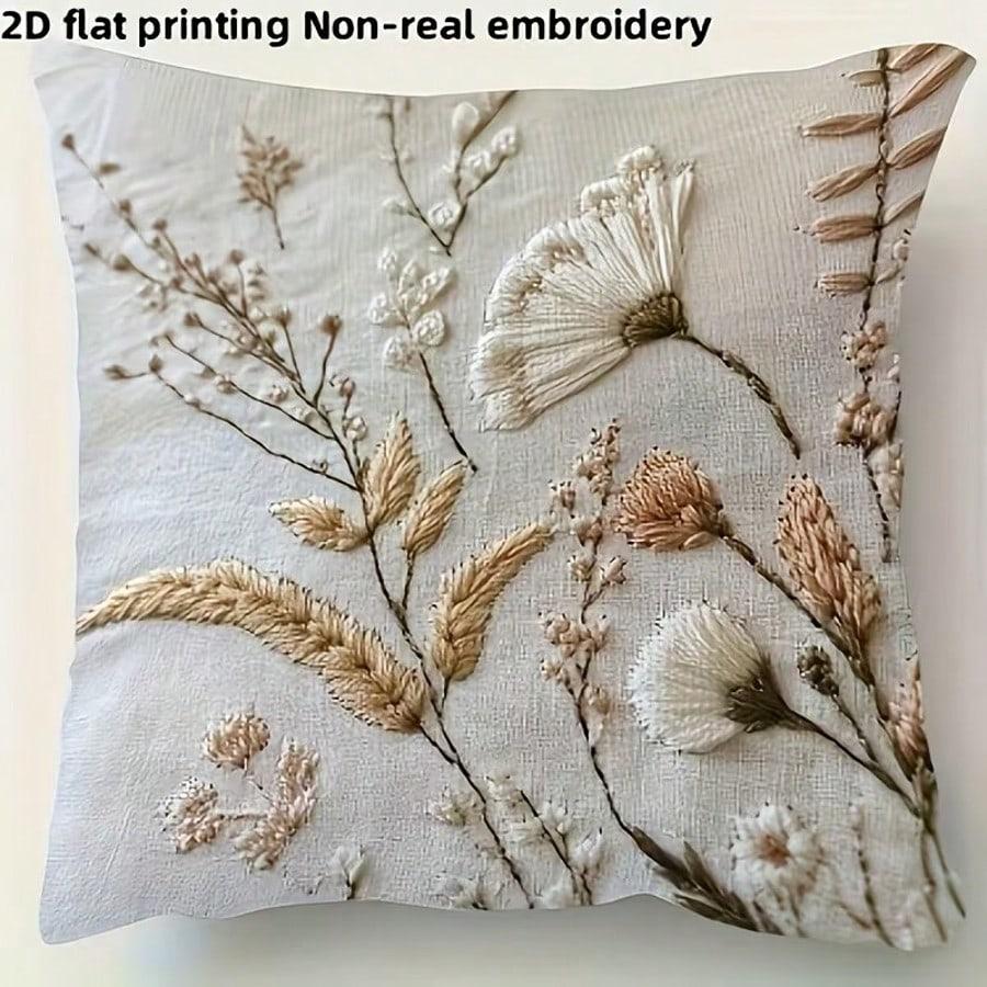 1 Pezzo Copricuscino Decorativo con Fiori Selvatici Neutri, Stampa Bidimensionale Double-Sided Morbido Poliestere Custodia per Cuscino per Decorazione Divano Casa Camera da Letto Auto