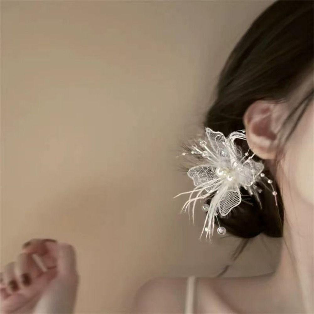 Pearl Feather Hair Clip Side Clip Styling Hairpin New Duckbill Clip Women