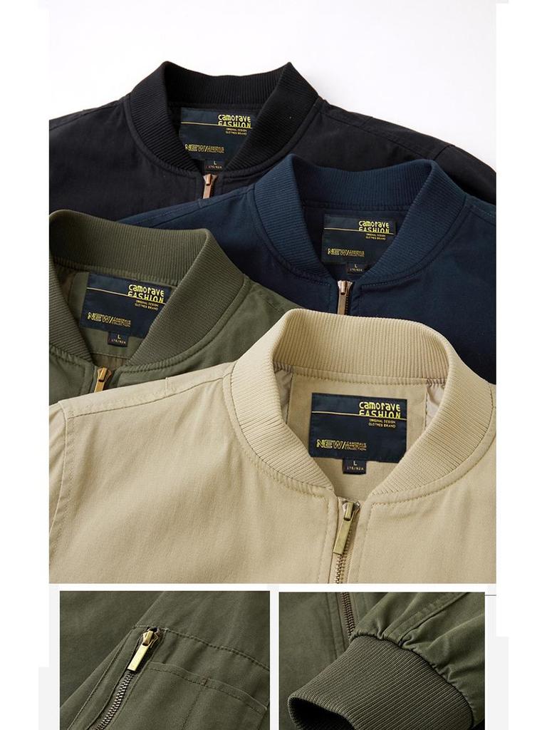 Veste Pilote 100% Coton pour Homme 2024, Coupe Ample Printemps/Automne, Grandes Tailles, Workwear Style Baseball, Légère.