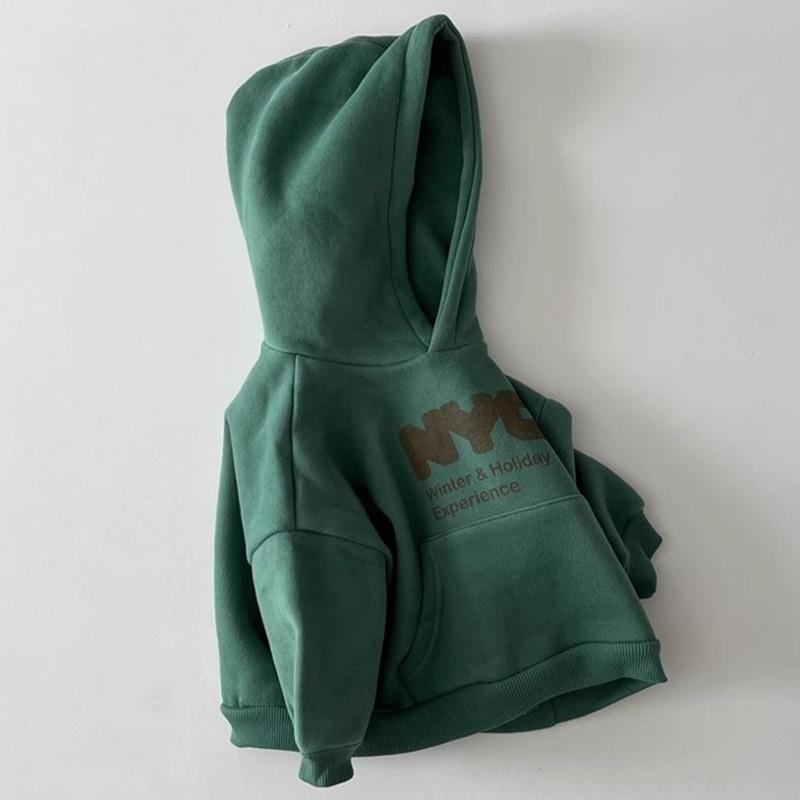 Autumn Children Long Sleeve Casual Sweatshirt Boys Girls Fleece Hoodie Kids Letter Print Warm Hooded Tops Baby Clothes