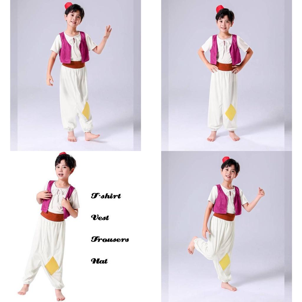 2023 New Halloween Aladdin Genie Prince Children's Cosplay Costume Arabian Nights Full Set Outfit Polyester Fabric