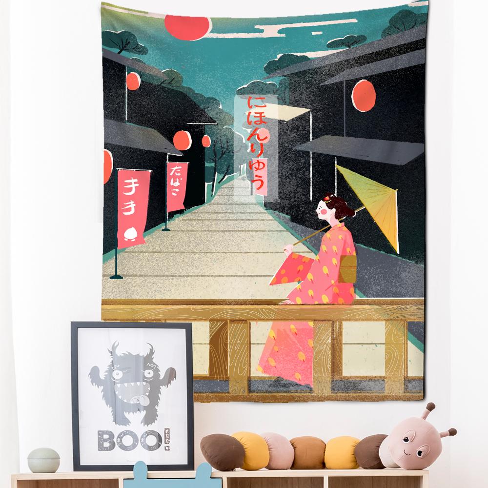 Japanese Illustration Tapestry Wall Hanging Kanagawa Wave Printing Bohemian Hippie Bedroom Home Decor