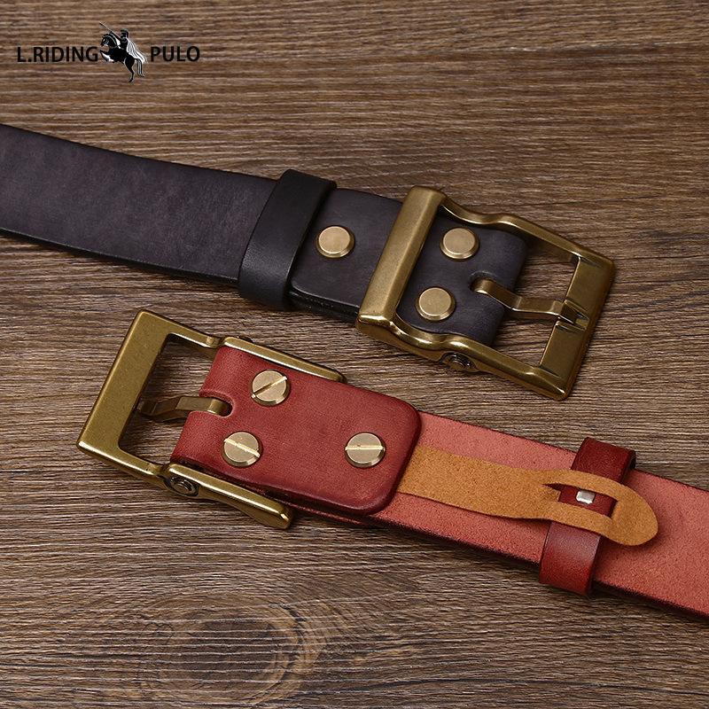 Retro Thickened First Layer Cowhide Copper Buckle Belt Men's Genuine Leather Trendy All-match Tough Guy Jeans Belt
