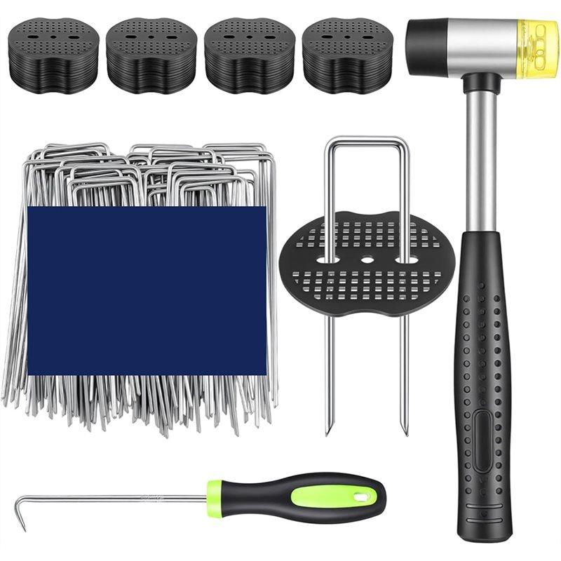 

Fresh Landscape Fabric Stakes 100Pcs Gaske + 1Pcs Pick Hook+1Pcs Rubber Mallet, Staples 6 Inch For Gardening Landscaping